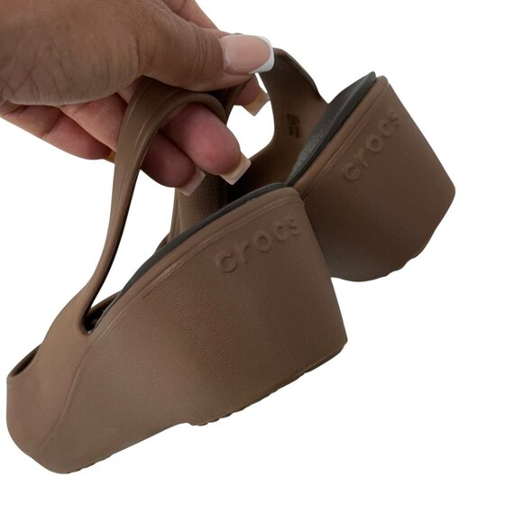 Crocs Womens Brown Open Toe Wedge Slingback Sandals Size 10 - Picture 3 of 13